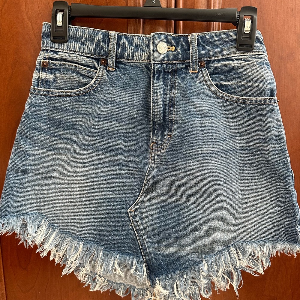 Free People Blue Denim Frayed Hem Skirt